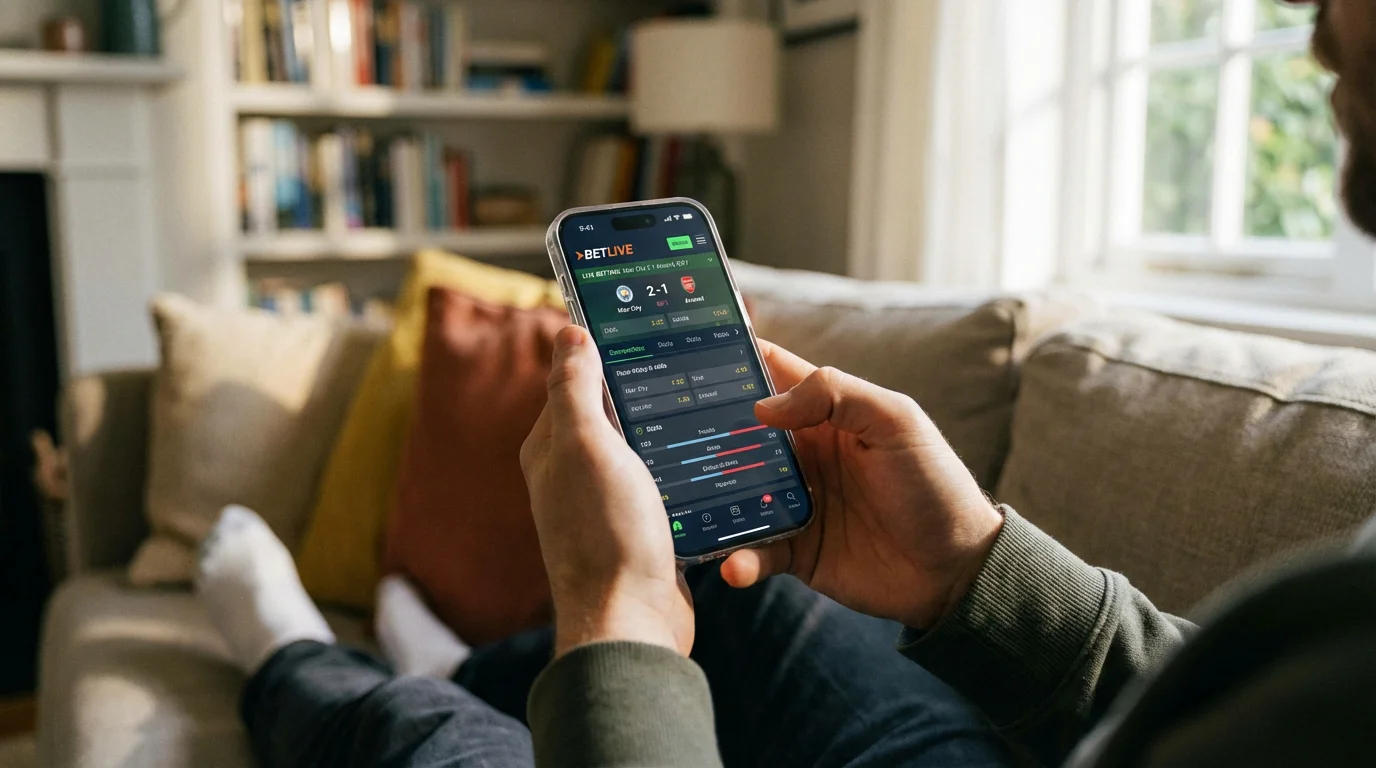 Osoba korzystająca z aplikacji bukmacherskiej na smartfonie