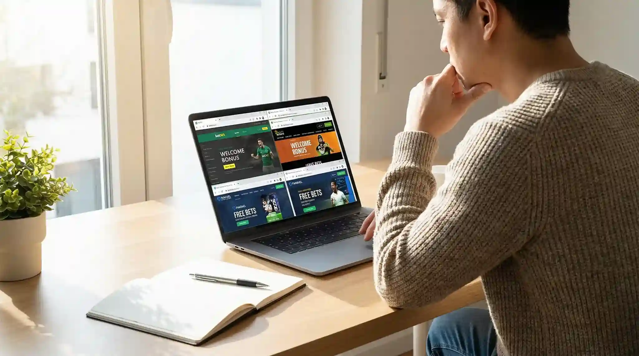 Osoba przeglądająca oferty bukmacherskie na laptopie