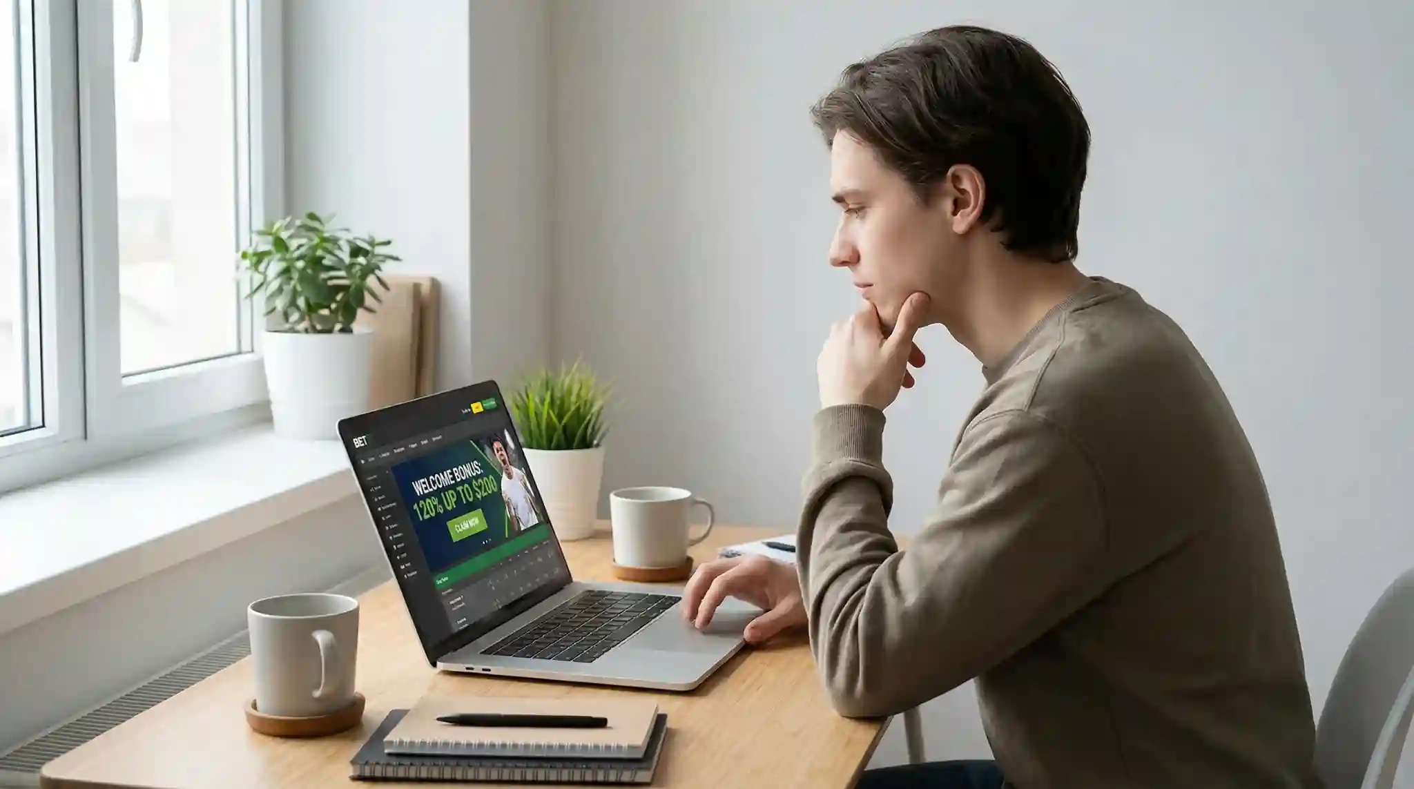 Gracz analizujący ofertę powitalną Superbet na laptopie